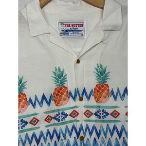 Chubbies The Nutter Mens White Pineapple Tribal Print Rayon Shirt Medium M